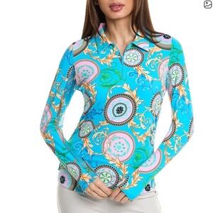 IBKUL Debbie Jade Multi Long Sleeve Mock Golf Shirt  UPF 50